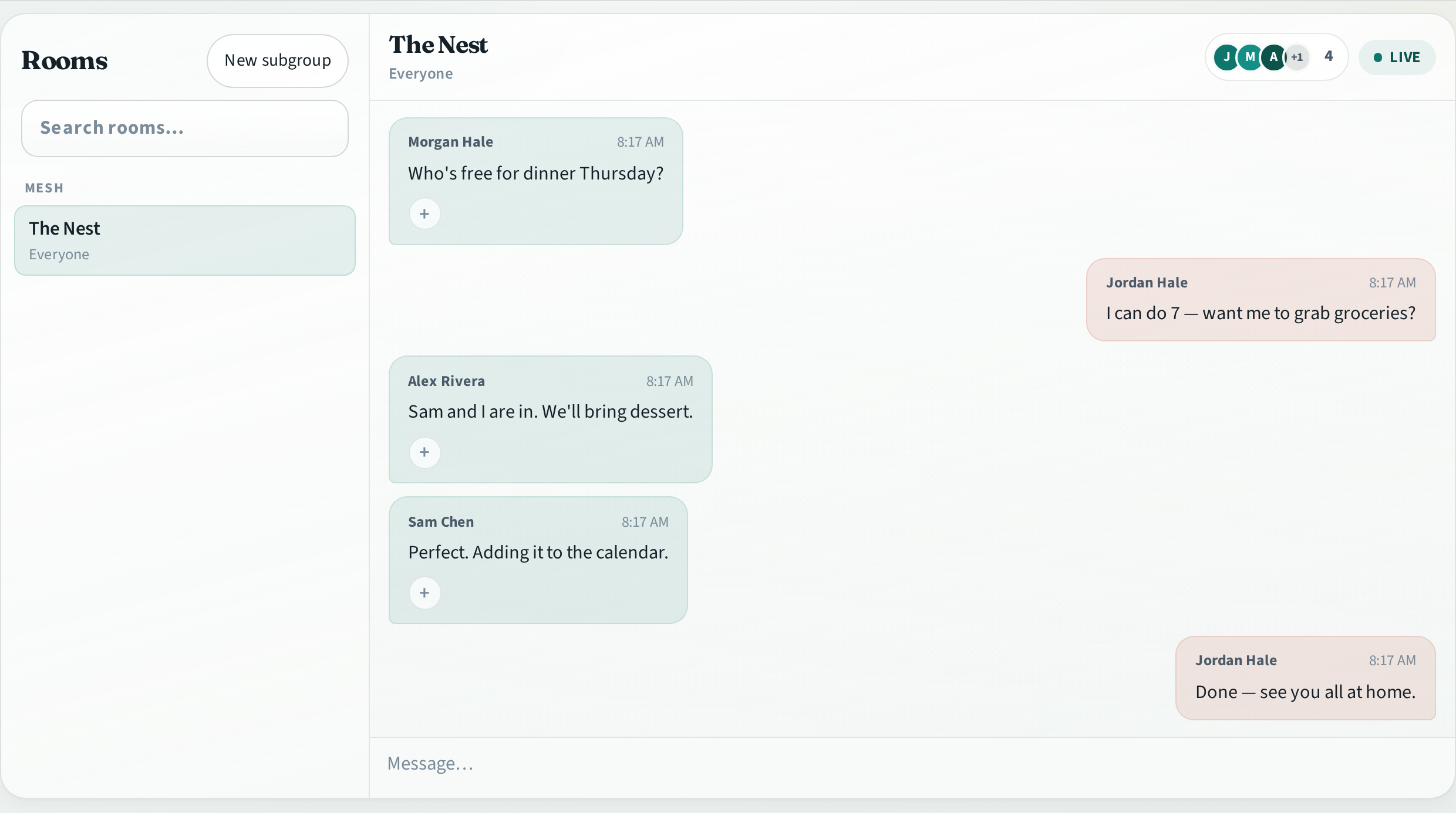 Polymesh chat room with an active household conversation